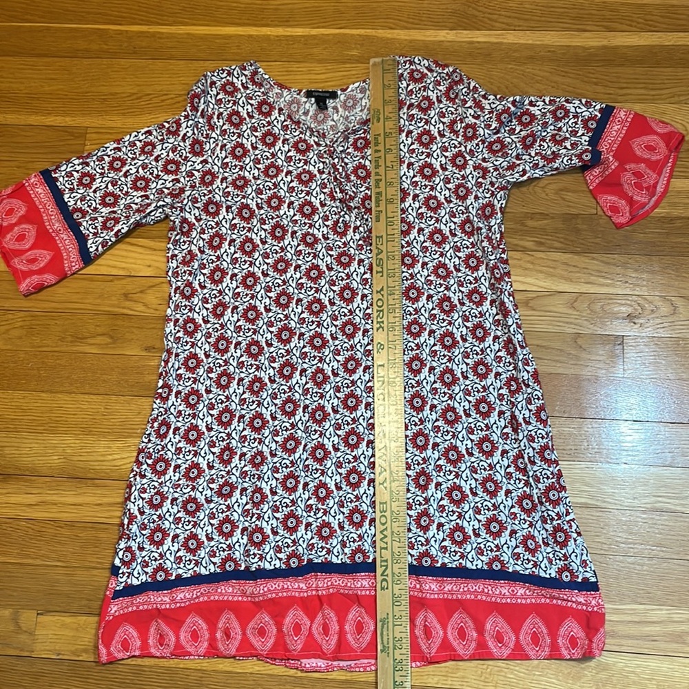 Espresso Womens XL Dress 1/2 Sleeves Floral Red White Blue Design - Picture 8 of 8
